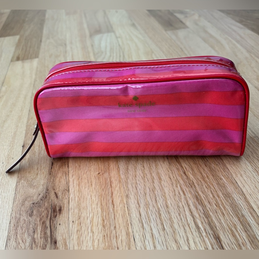 Kate Spade Striped Pink and Red Cosmetic Make-Up Case